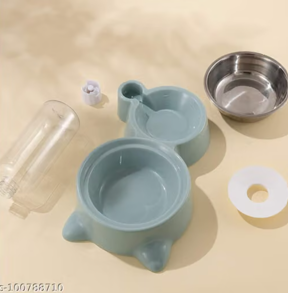 PawSip bowl top view showing stainless steel bowl and floating disk